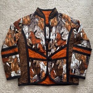 Vintage Horse Print Western Quilted Jacket